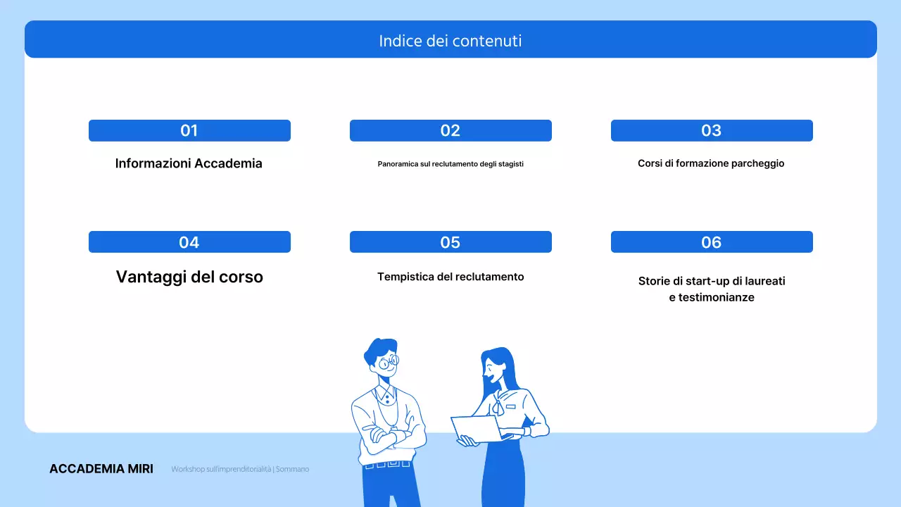 Descrizione della formazione imprenditoriale moderna di colore blu e azzurro