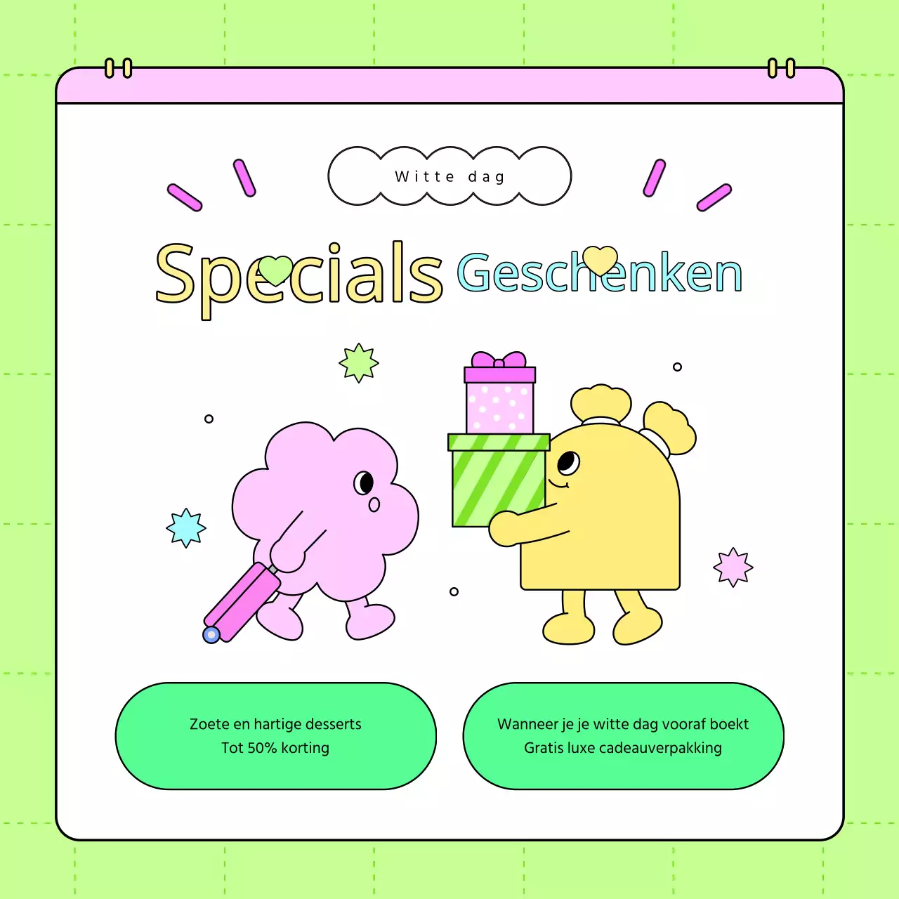 Promoot een kitscherig White Day-evenement met fluorescerende kleuren en warme roze tinten