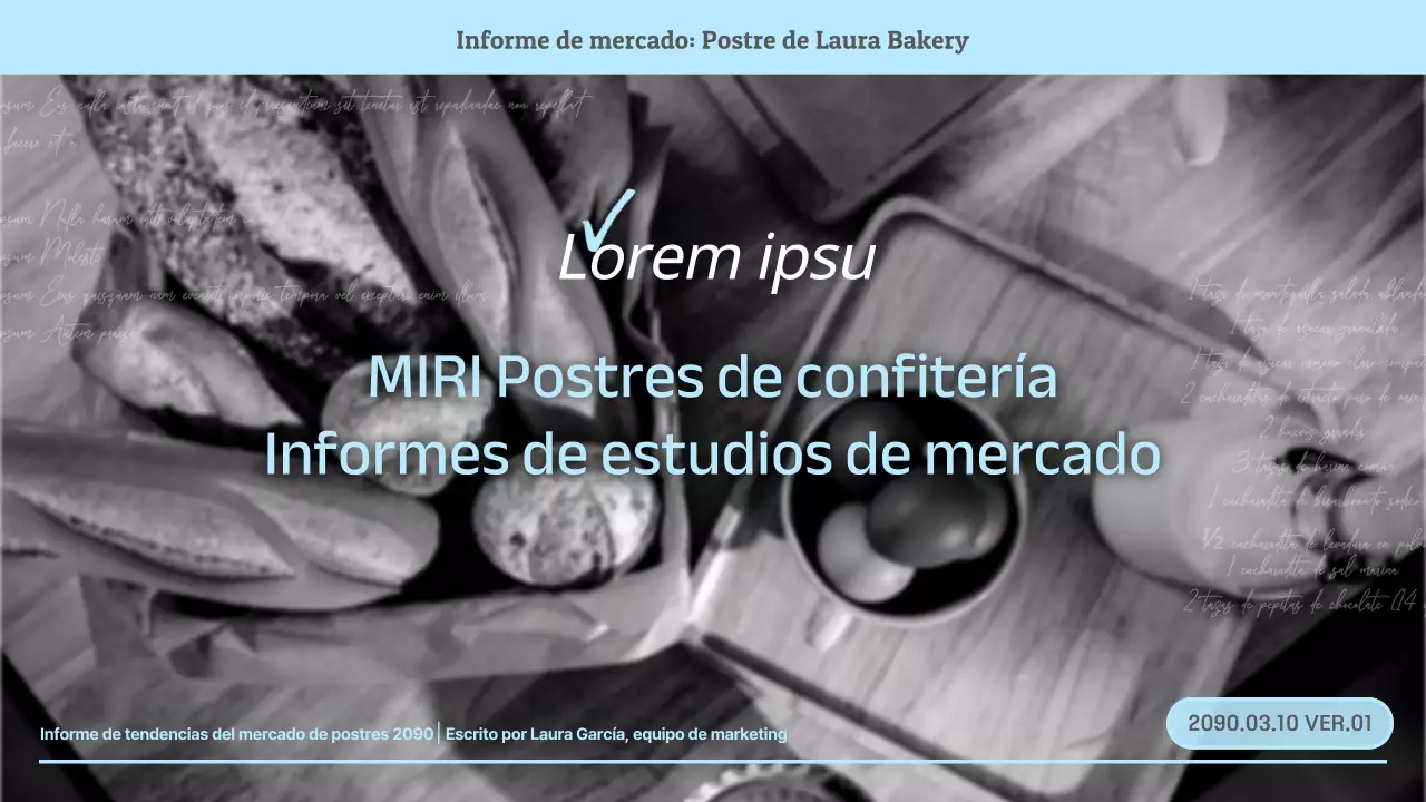 Informe simple de investigación del mercado alimentario en negro, blanco y azul claro