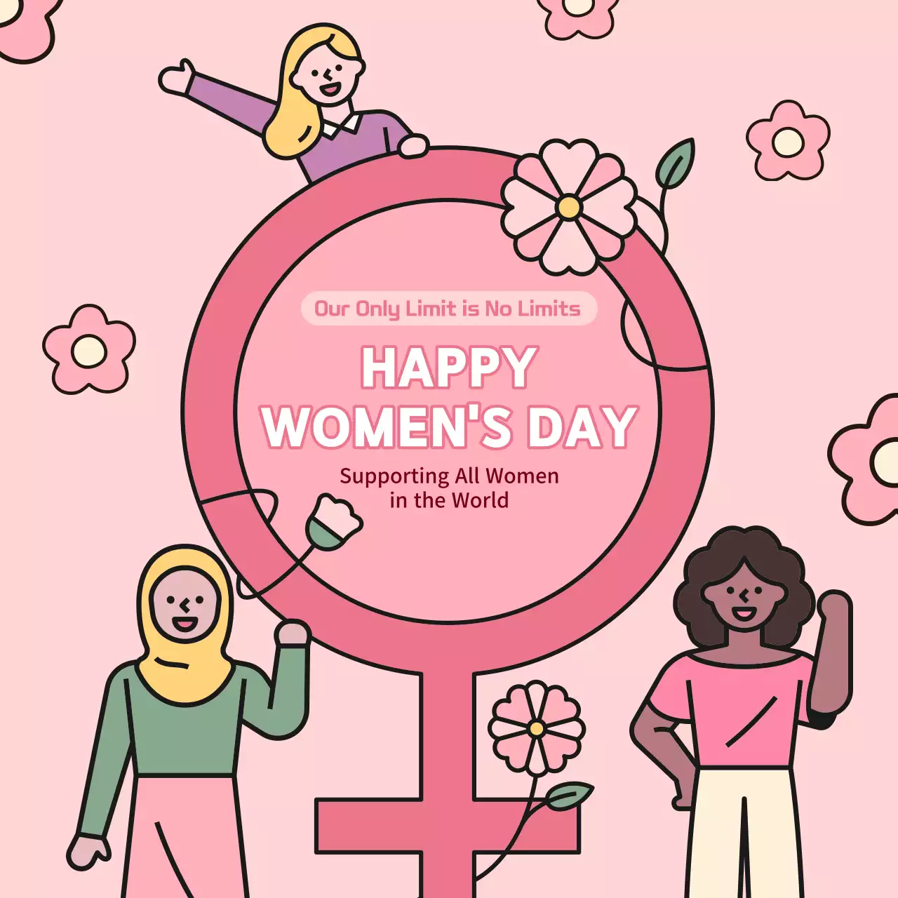 A cute pink and white Women's Day campaign