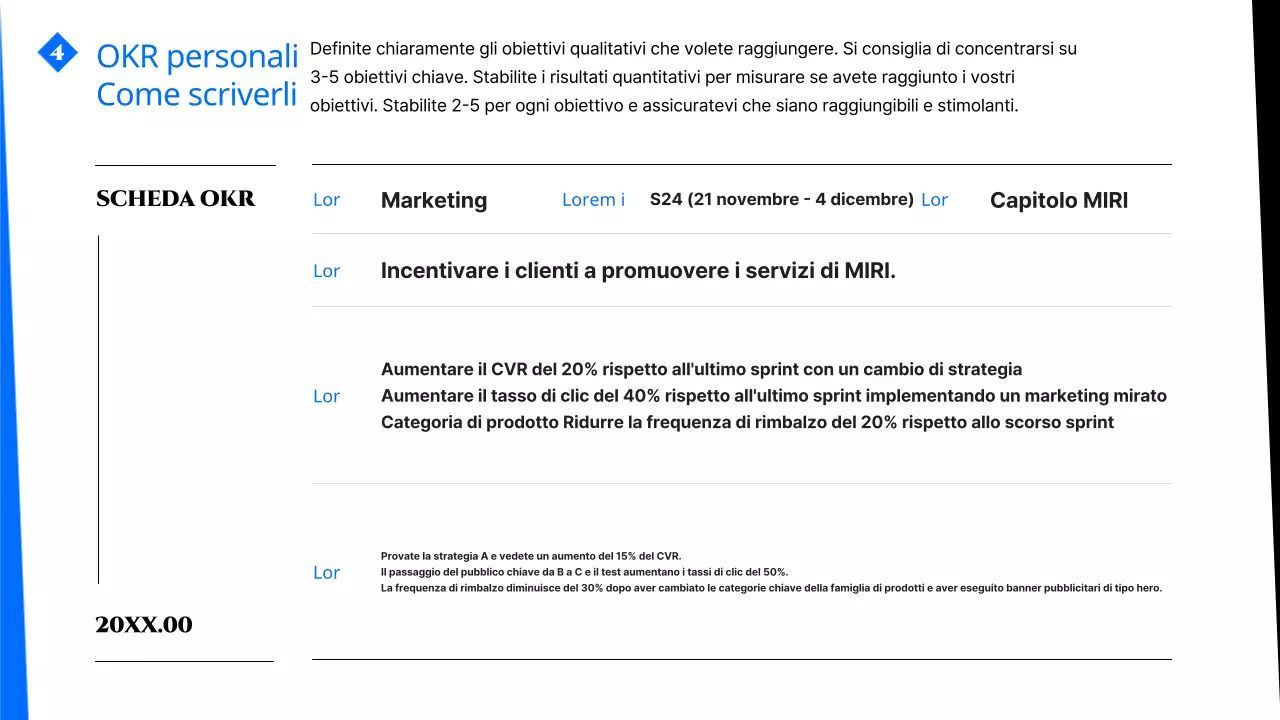 Una guida per scrivere moderni OKR in blu