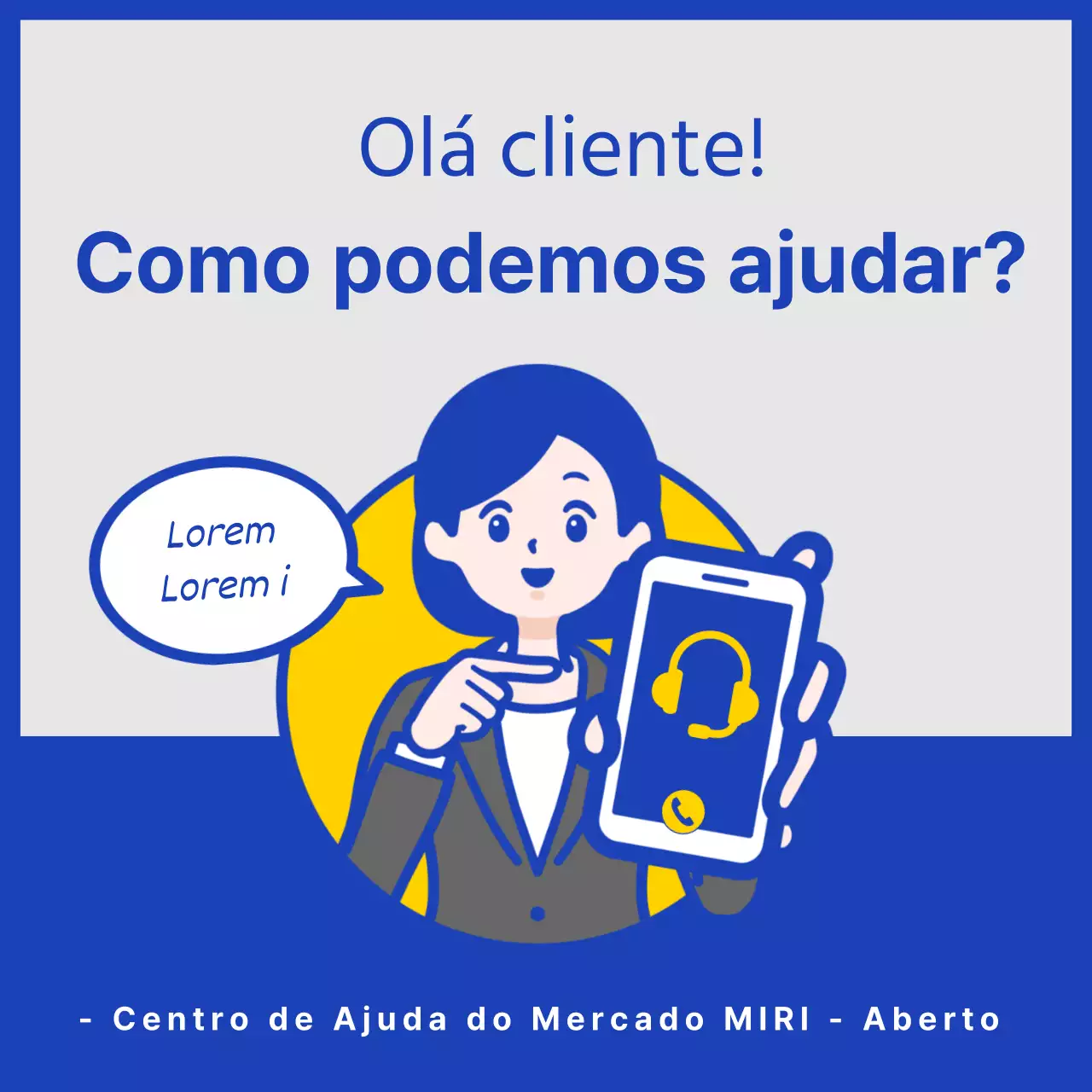 Um guia simples, amarelo e azul-marinho, para utilizar o serviço de assistência