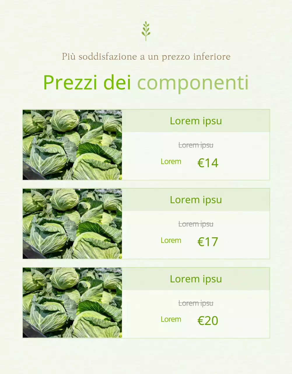 Spiegazione dei prodotti verdi e gialli in vendita