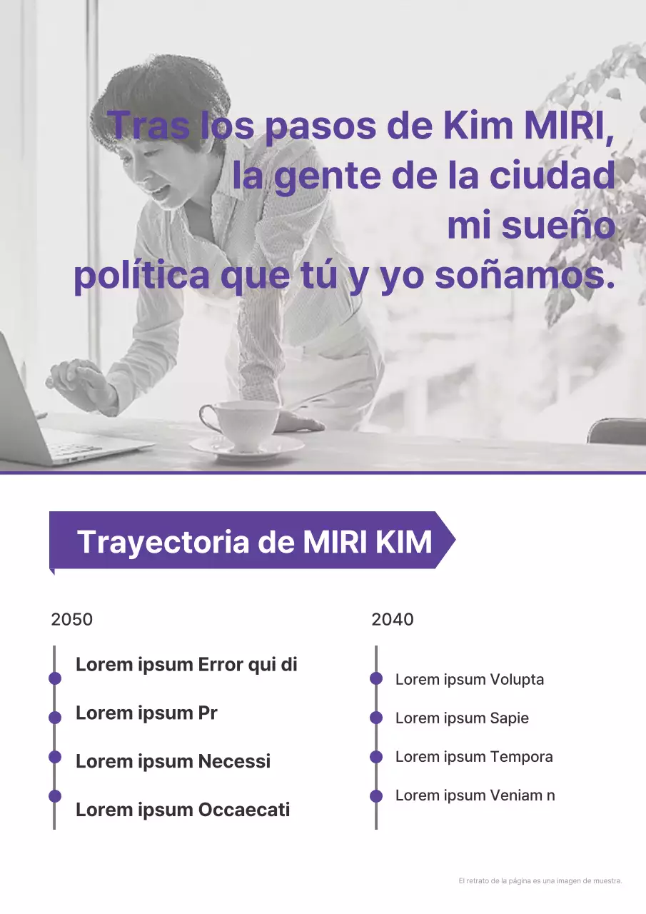 Un sencillo folleto electoral morado y blanco