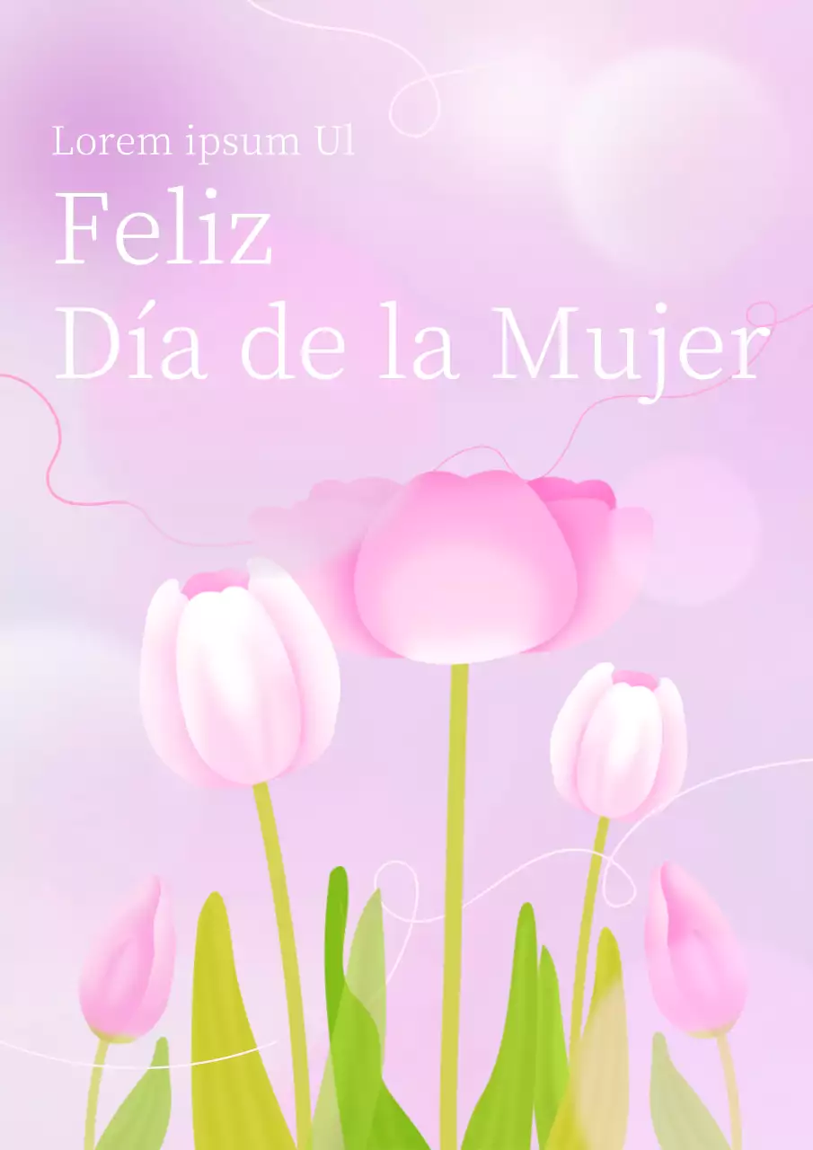 Cartel promocional con ilustración floral rosa para el Día de la Mujer