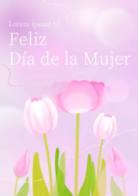 Cartel promocional con ilustración floral rosa para el Día de la Mujer