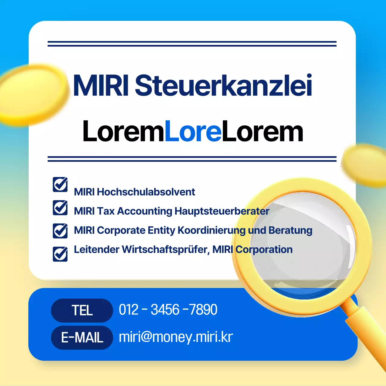 Einfache Steuerplaninformationen in blau und gelb