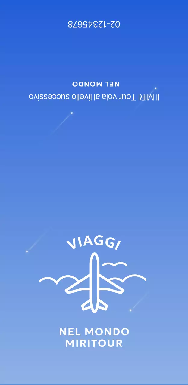 Semplice merchandising di un'agenzia di viaggi con una griglia blu e un'illustrazione di un aeroplano.