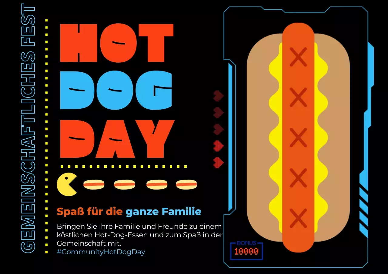 Schwarz-rote Retro-Hot-Dog-Tag-Werbung