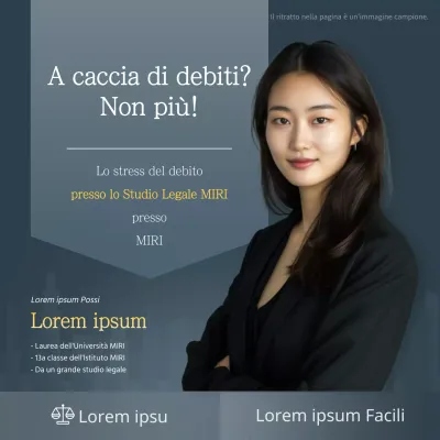 Una moderna pubblicità gialla e blu navy per uno studio legale di recupero personale.