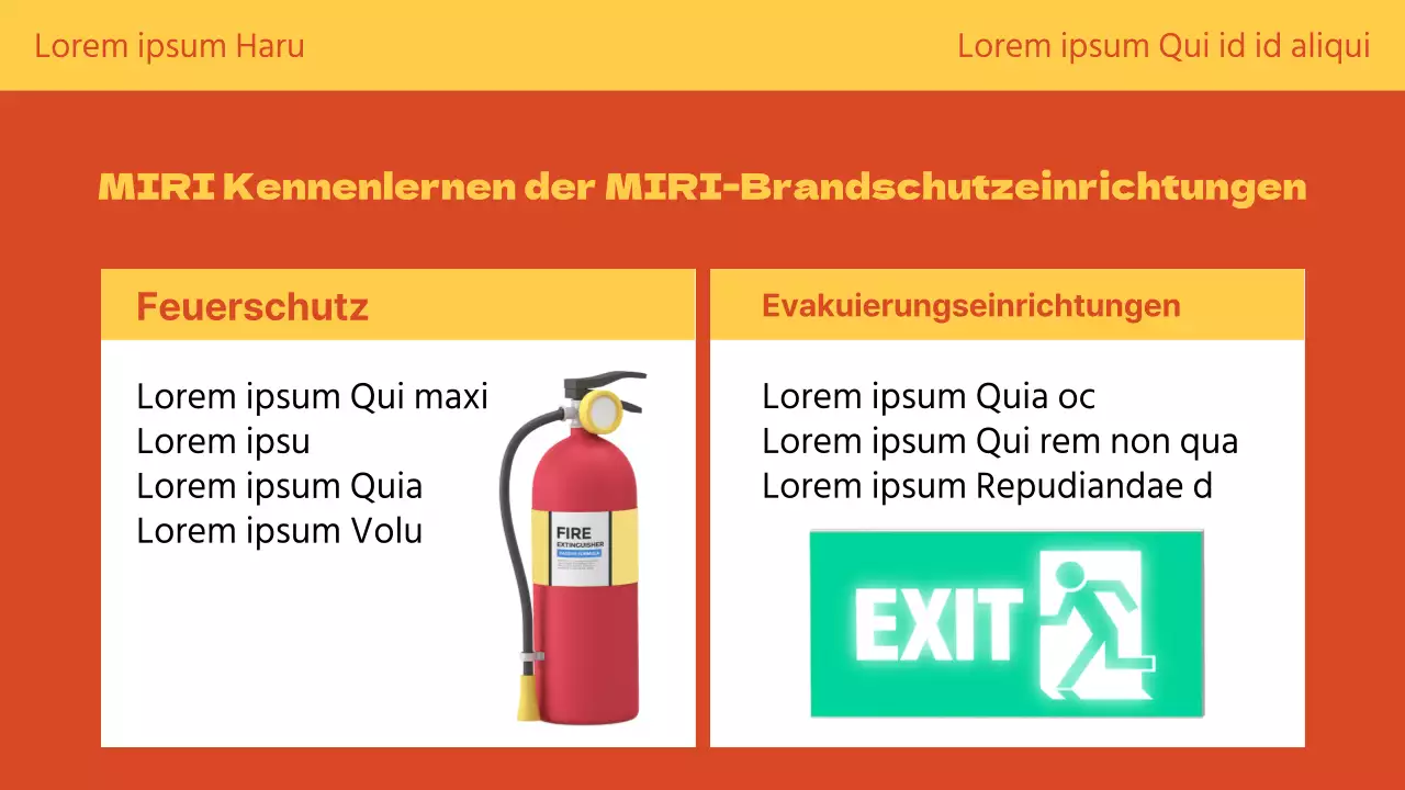 Orange und Gelb erklären die Brandschutzerziehung auf niedliche Art und Weise