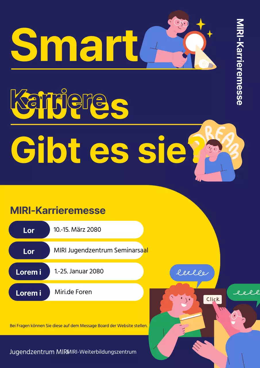 Werbung für ein einfaches Berufserkundungsseminar in Marineblau und Gelb