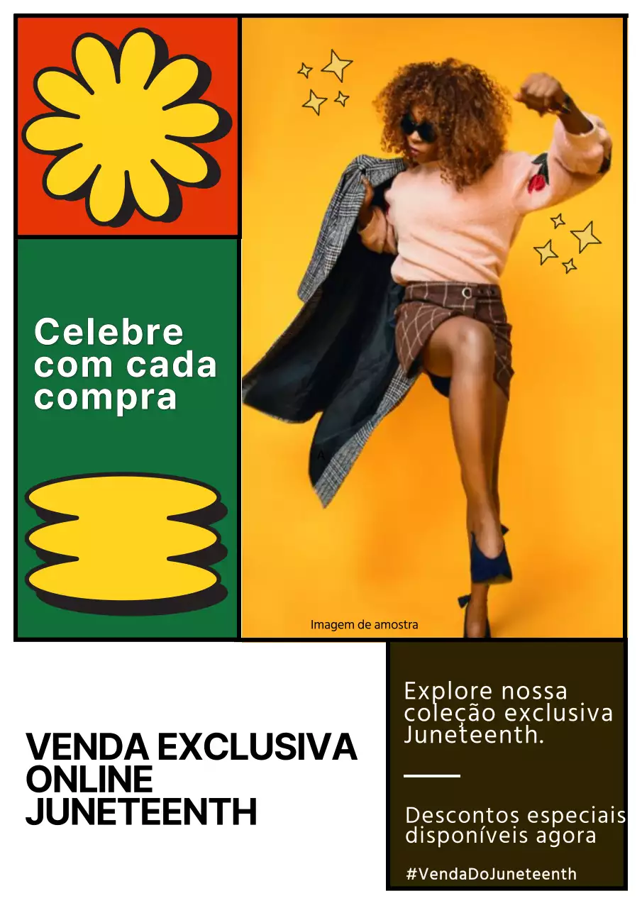 Publicidade a um evento de venda do Juneteenth amarelo e vermelho na moda