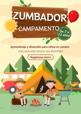 Anuncio de campamento de verano para niños con encanto en beige y verde