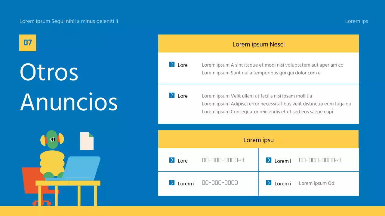Material didáctico amarillo y azul para la orientación de nuevos estudiantes