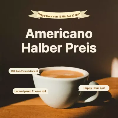 Werbung für ein minimalistisches Café-Event in Braun und Elfenbein