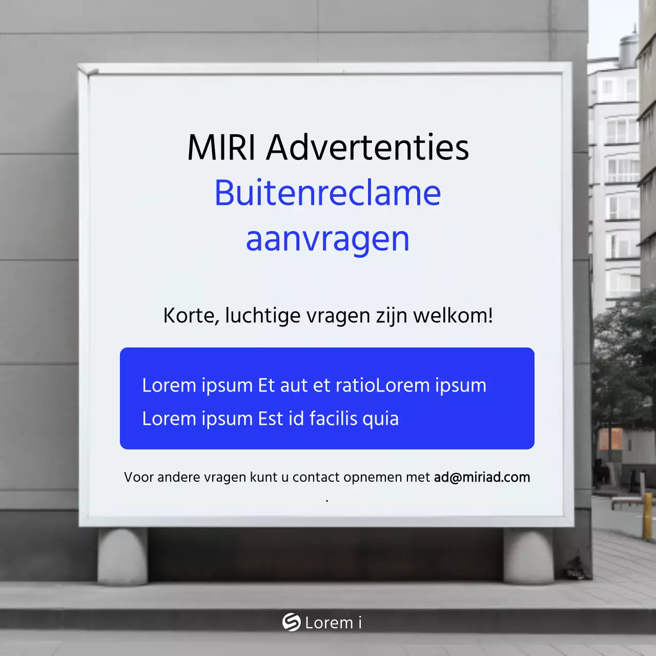 Promoot eenvoudige buitenreclame in wit en blauw