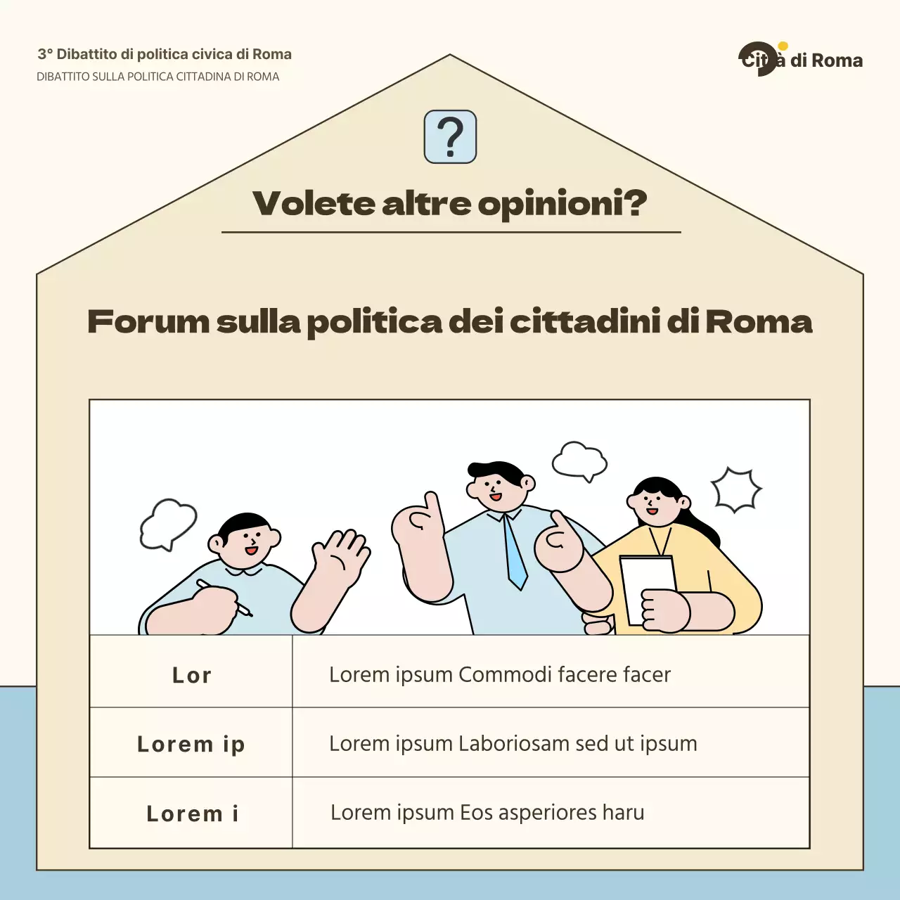 Una semplice guida alla discussione civica, in avorio e azzurro.