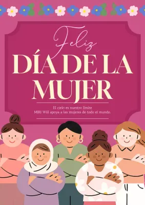 Promover carteles del Día de la Mujer en rosa y morado