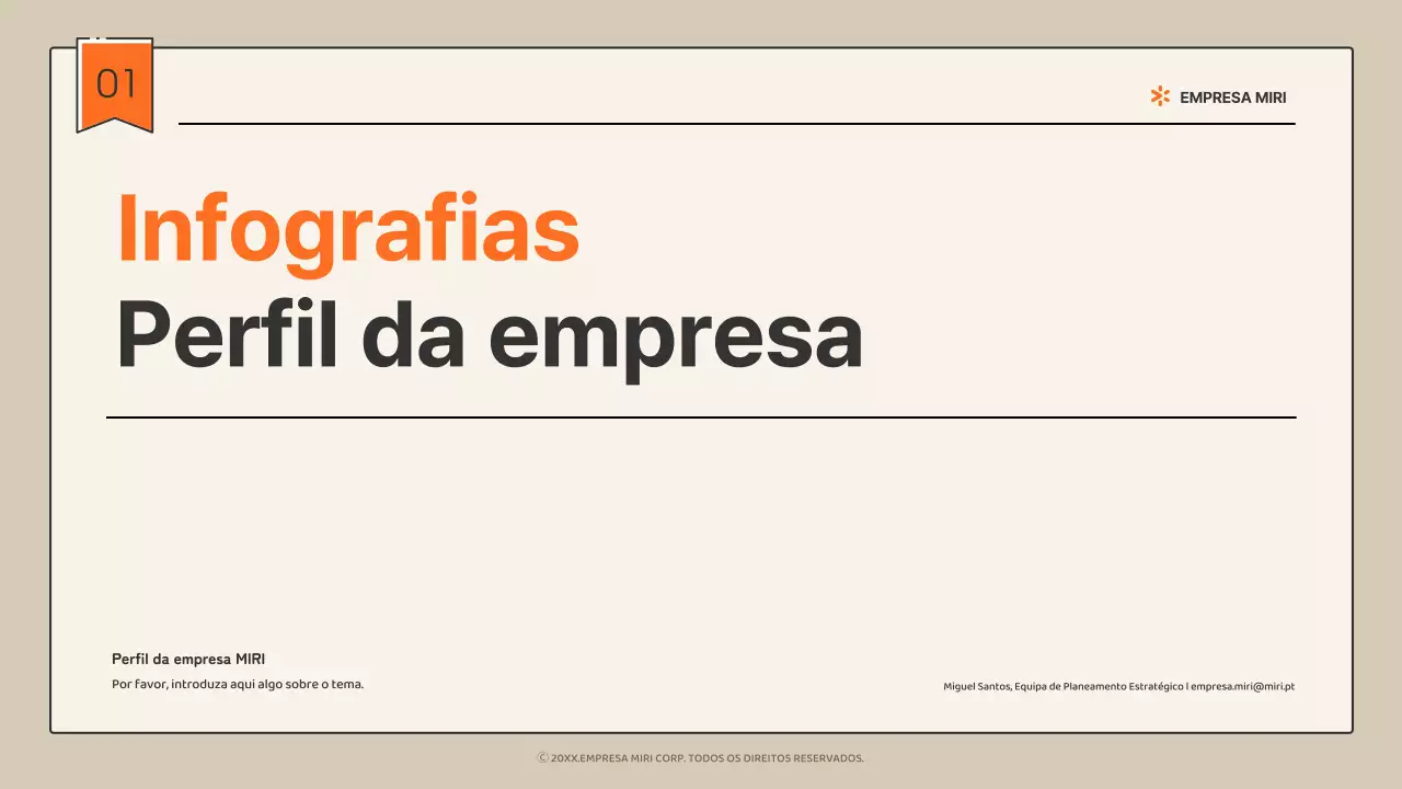 Perfil de empresa infográfico simples em bege e laranja