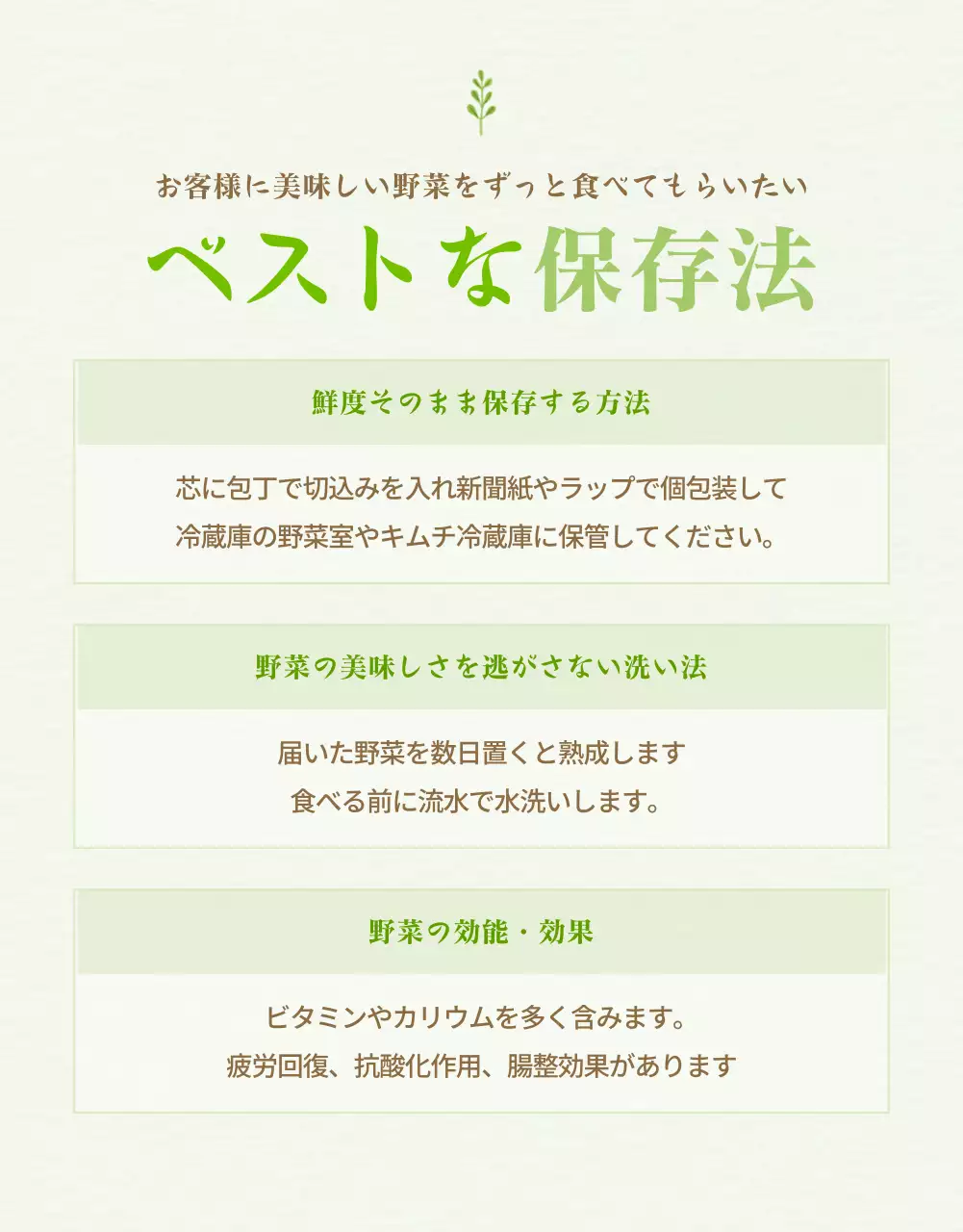緑 シンプル 野菜 パンフレット 詳細ページ