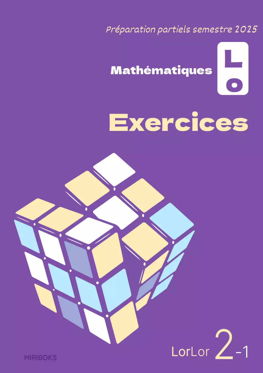 Couverture minimaliste de cahier d'exercices de mathématiques pour l'enseignement secondaire, en violet et blanc