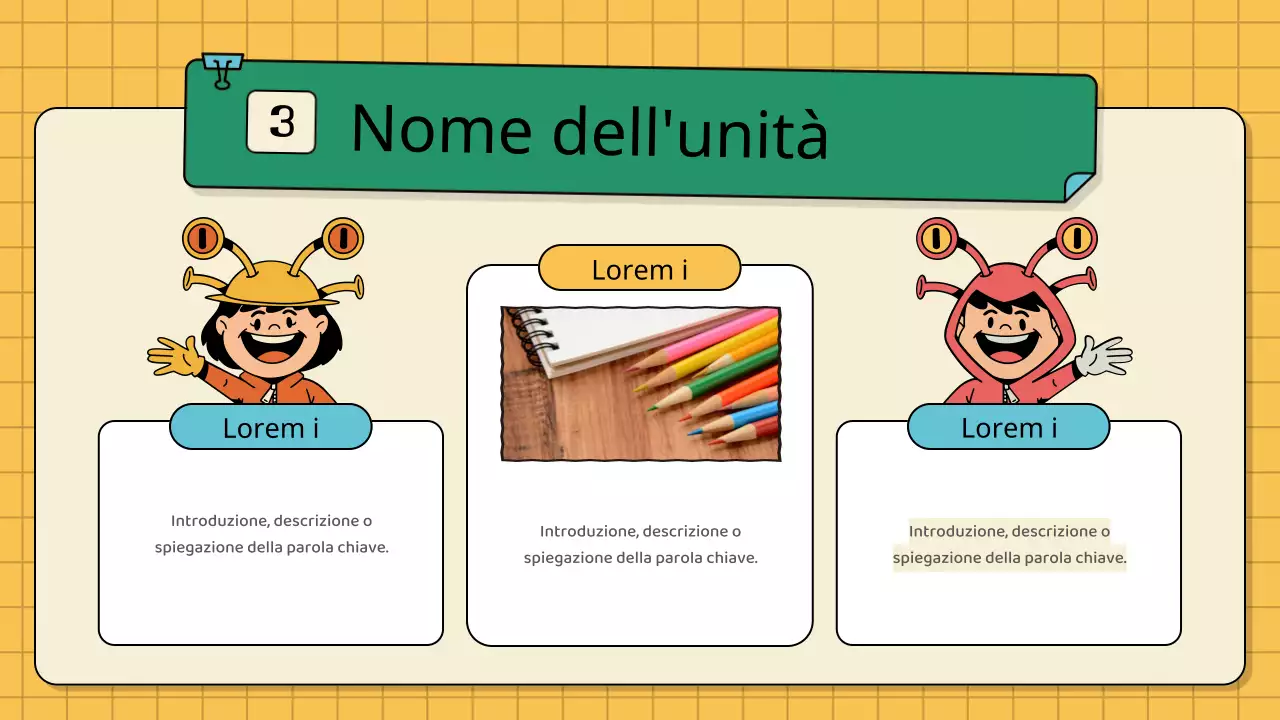 Schede didattiche d'epoca per bambini in verde e giallo