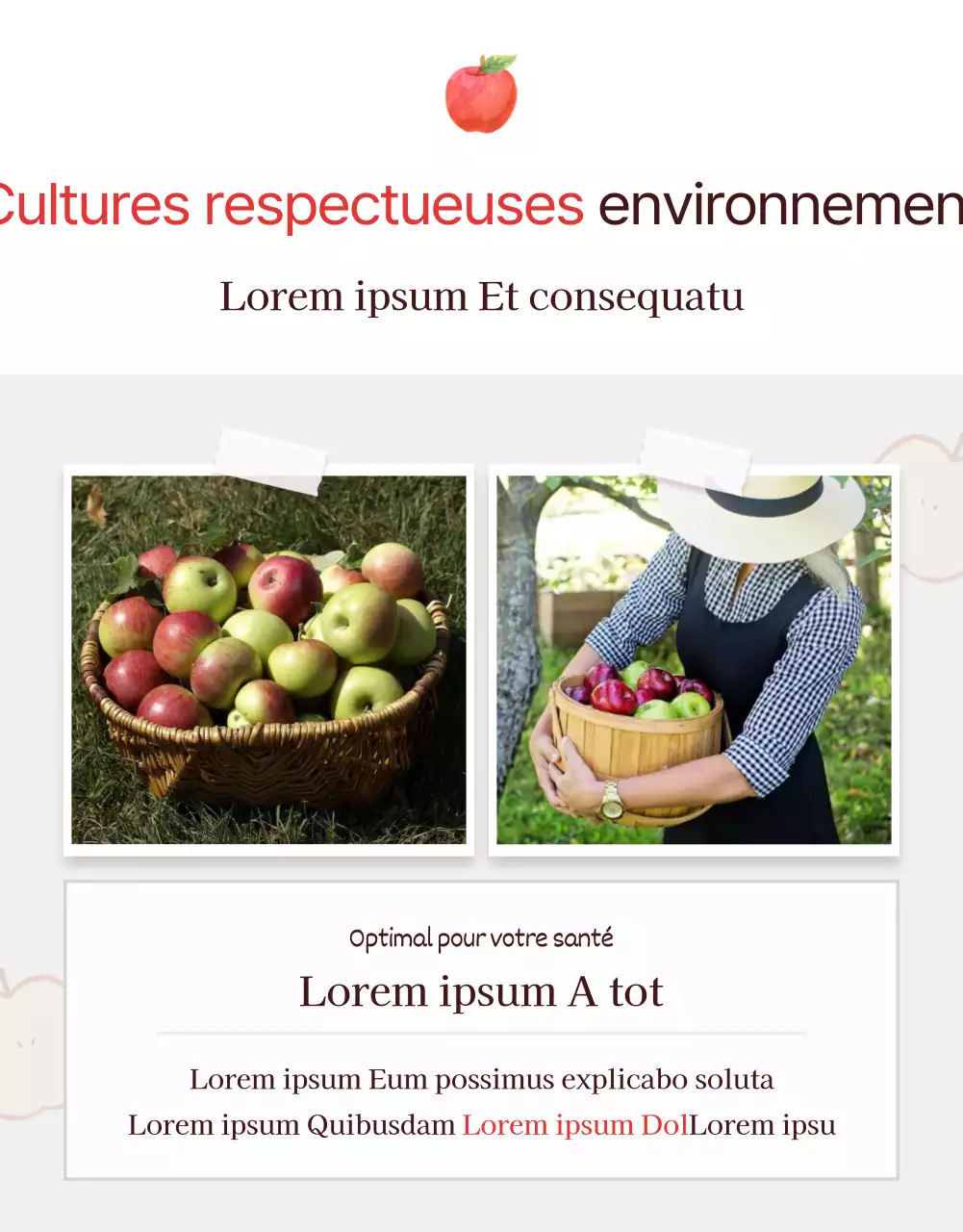 Promouvoir la vente de pommes rouges et grises de type "natural concept".
