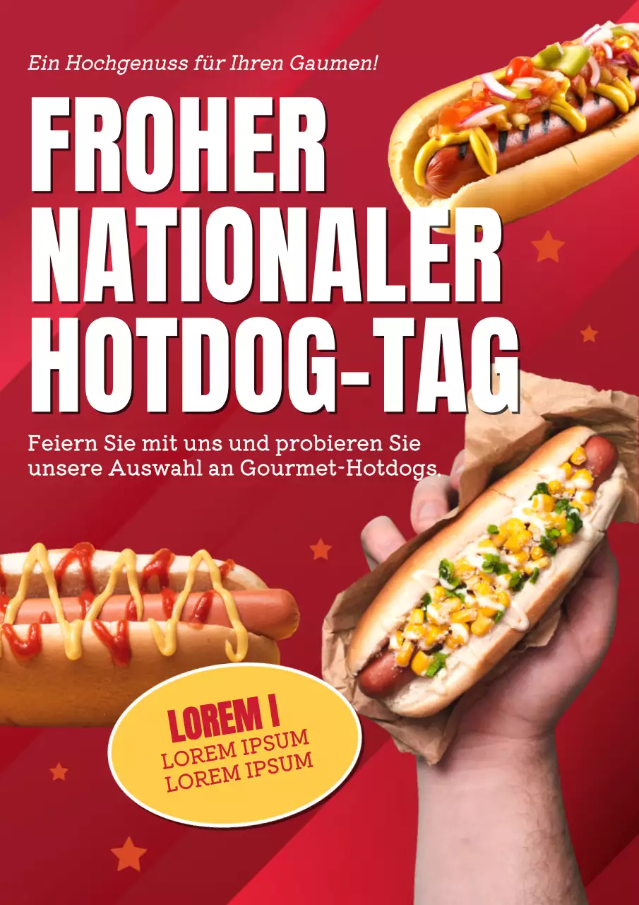 Bewerben Sie Veranstaltungen zum National Hot Dog Day mit einem Spritzer Rot und Gelb
