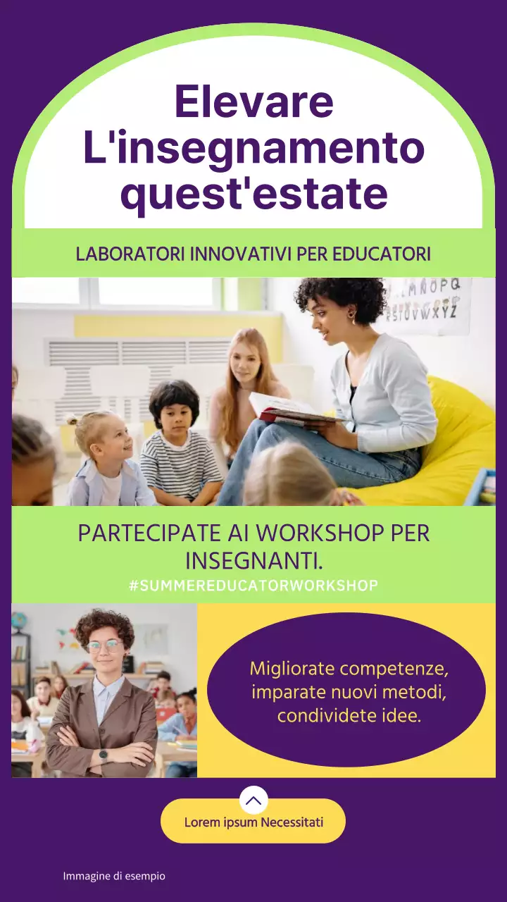 Pubblicità del Workshop estivo di geometria in viola e lime