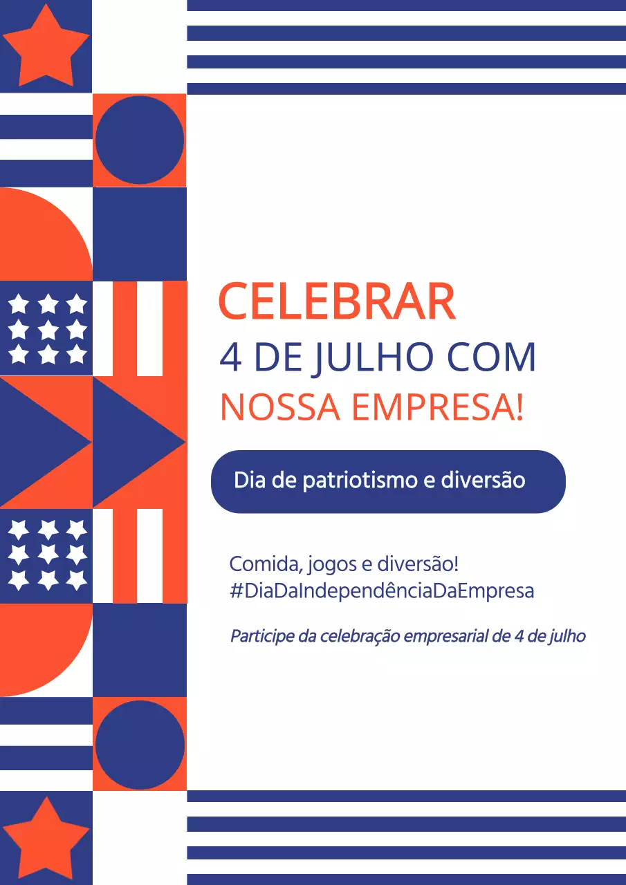 Convite para evento formal geométrico vermelho e azul de 4 de julho