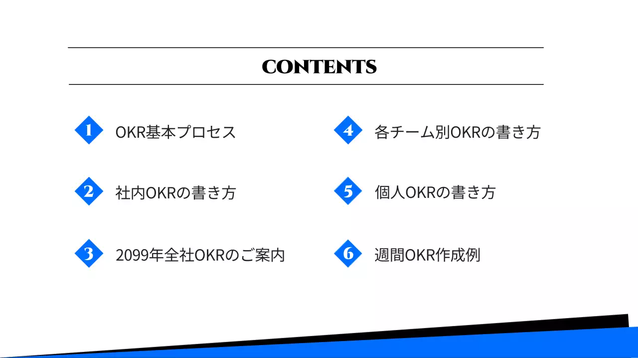 青色のモダンなOKR作成ガイド