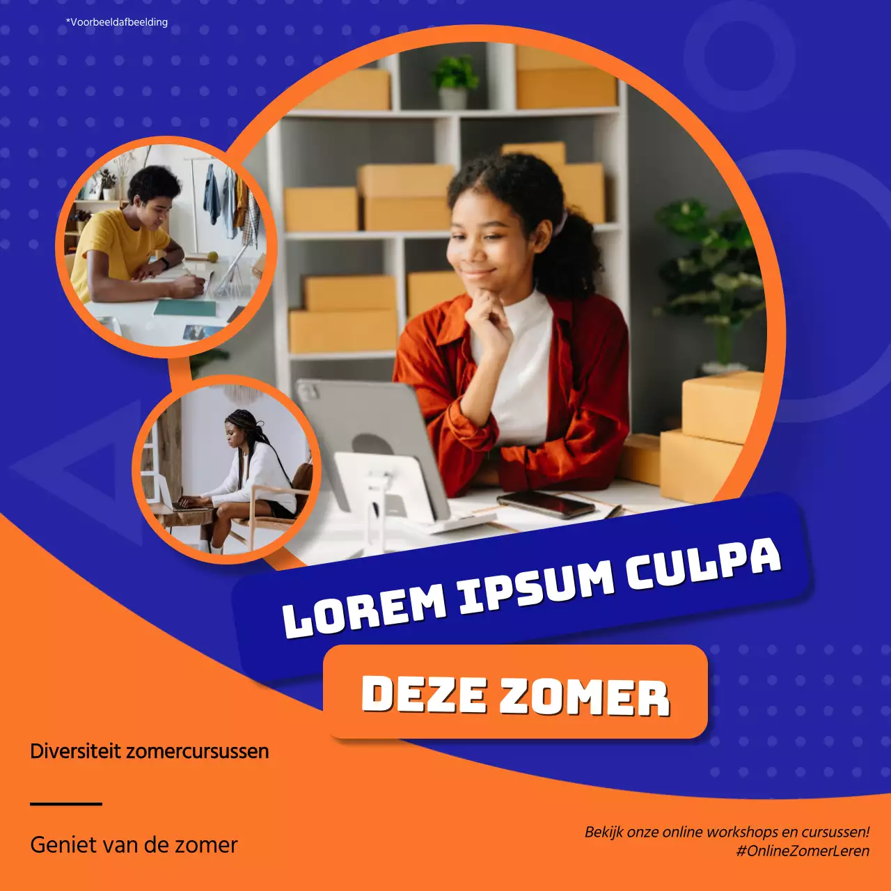 Promoot een gedurfde online zomerworkshop in blauw en oranje