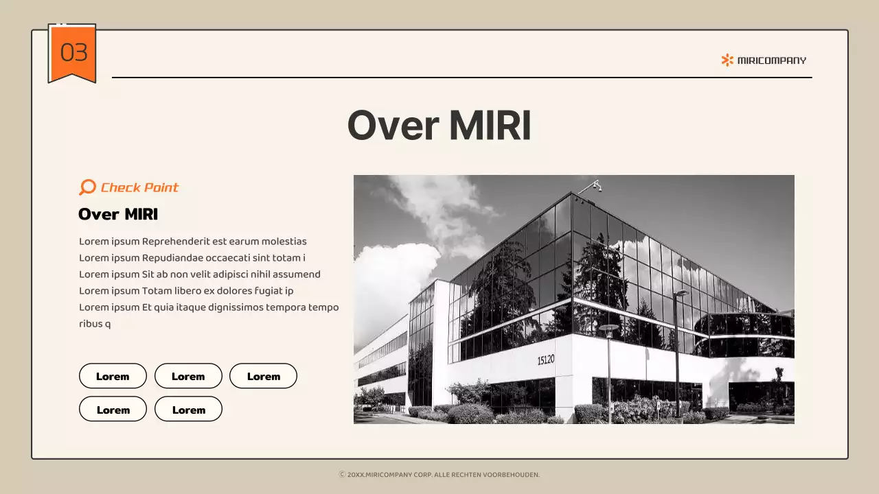 Eenvoudig infografisch bedrijfsprofiel in beige en oranje