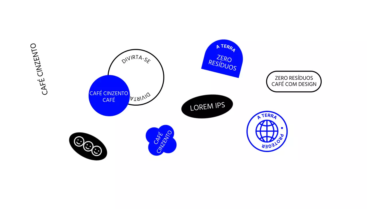 Café simples com formas e texto a preto-azul