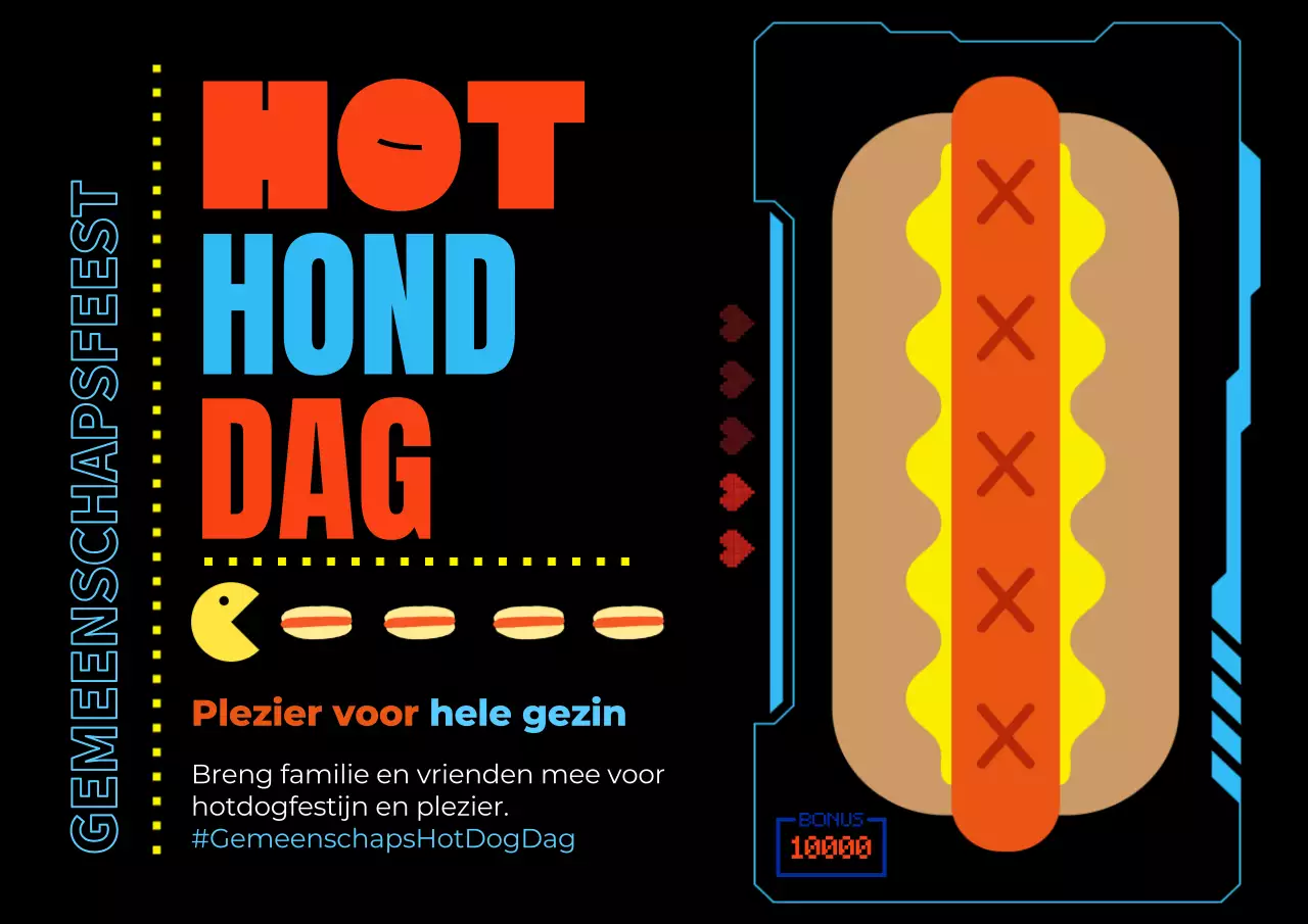 Zwarte en rode retro hot dog dag advertentie