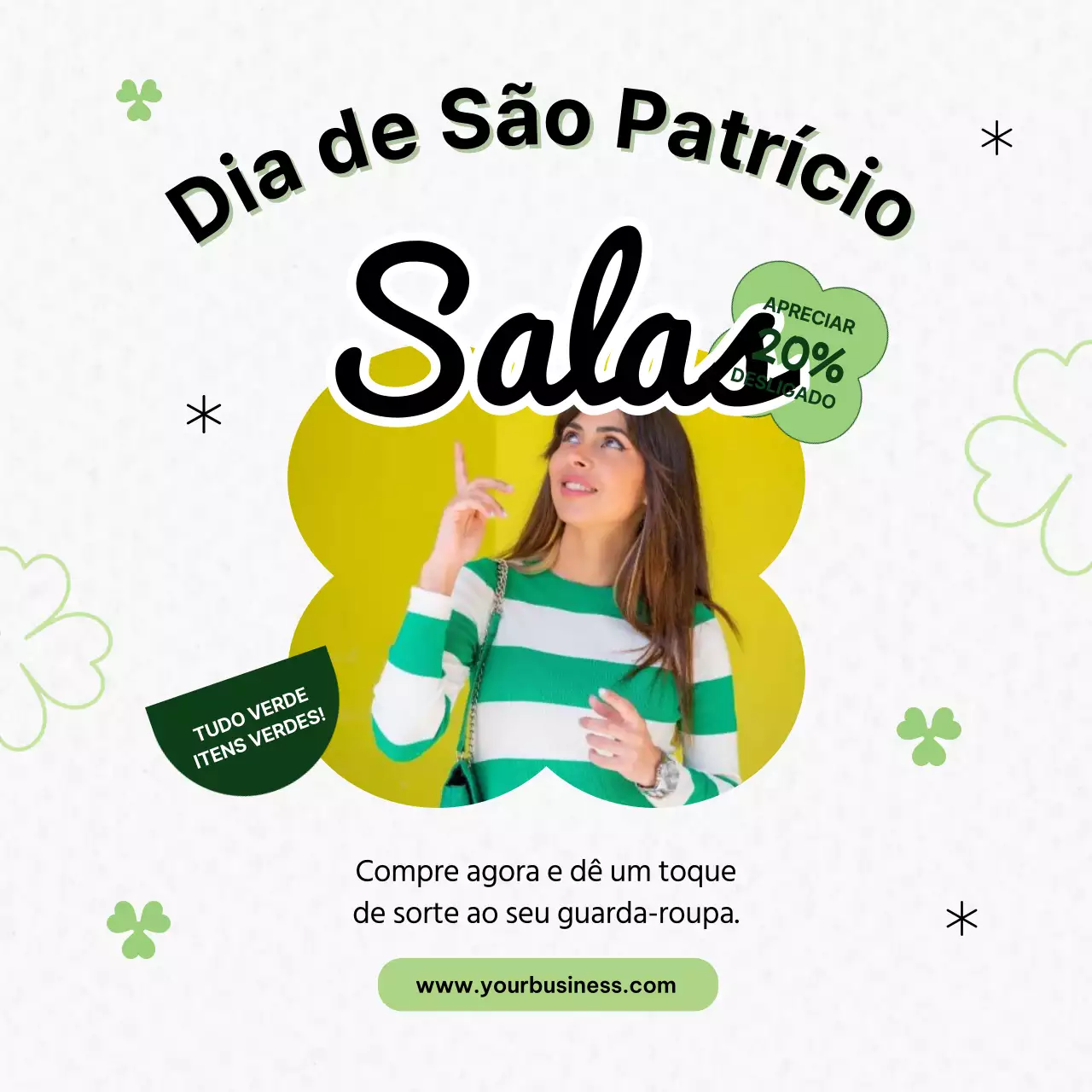 Publicidade de saldos mínimos cinzentos e verdes para o Dia de São Patrício