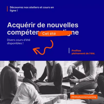 Promotion d'un atelier en ligne tendance bleu et orange