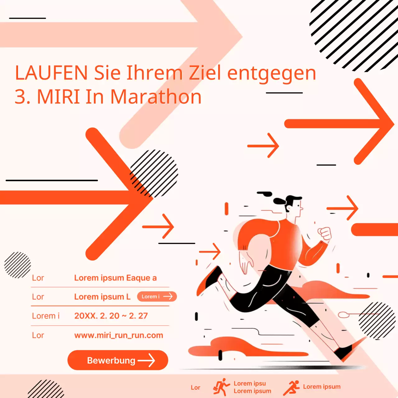 Förderung eines orange-schwarzen geometrischen Firmenmarathons