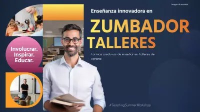 Elegante vídeo de taller de verano en azul marino y naranja