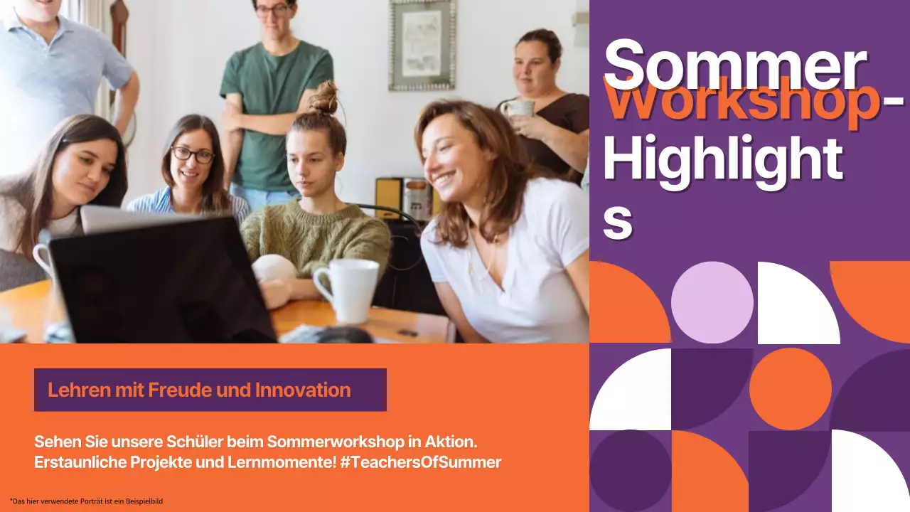 Violette und orangefarbene Geometrie-Sommerwerkstatt-Einladung