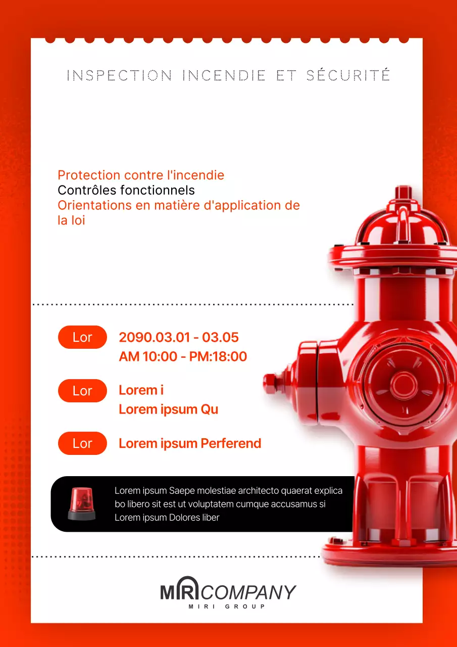 Avis d'inspection incendie minimaliste en rouge et blanc