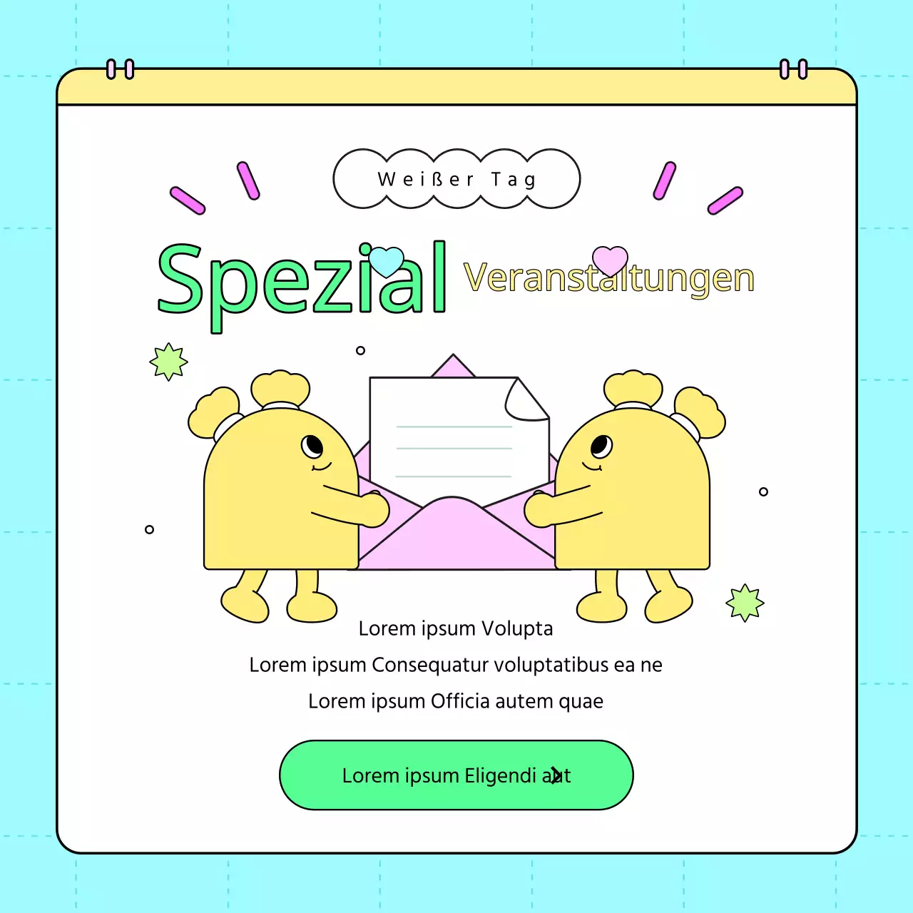 Werben Sie für eine kitschige Veranstaltung zum Weißen Tag mit fluoreszierenden Farben und heißem Pink