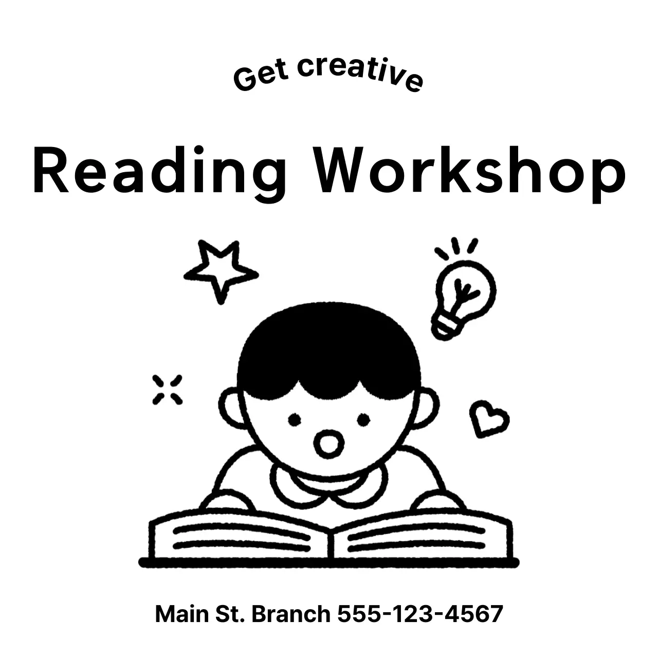 School promotional design with illustration of a child reading a book