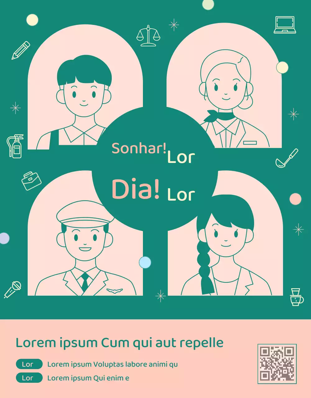 Promover uma bonita feira de carreiras para jovens, cor-de-rosa e verde