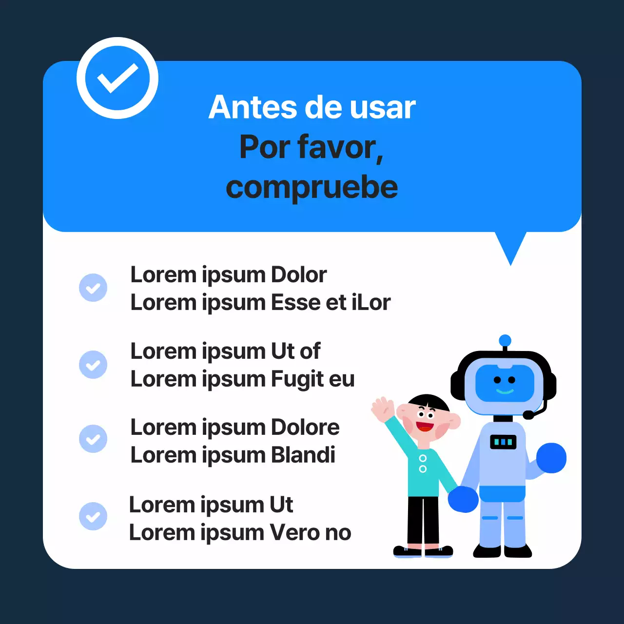 Guía para utilizar un servicio de asistencia sencillo, azul y marino