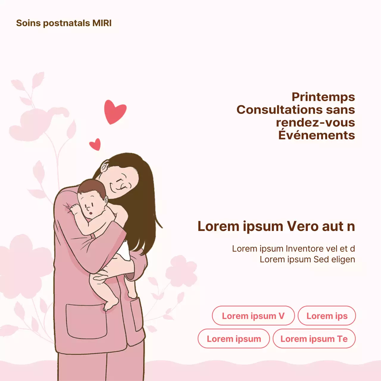 Promouvoir un événement simple de maternité en rose et marron