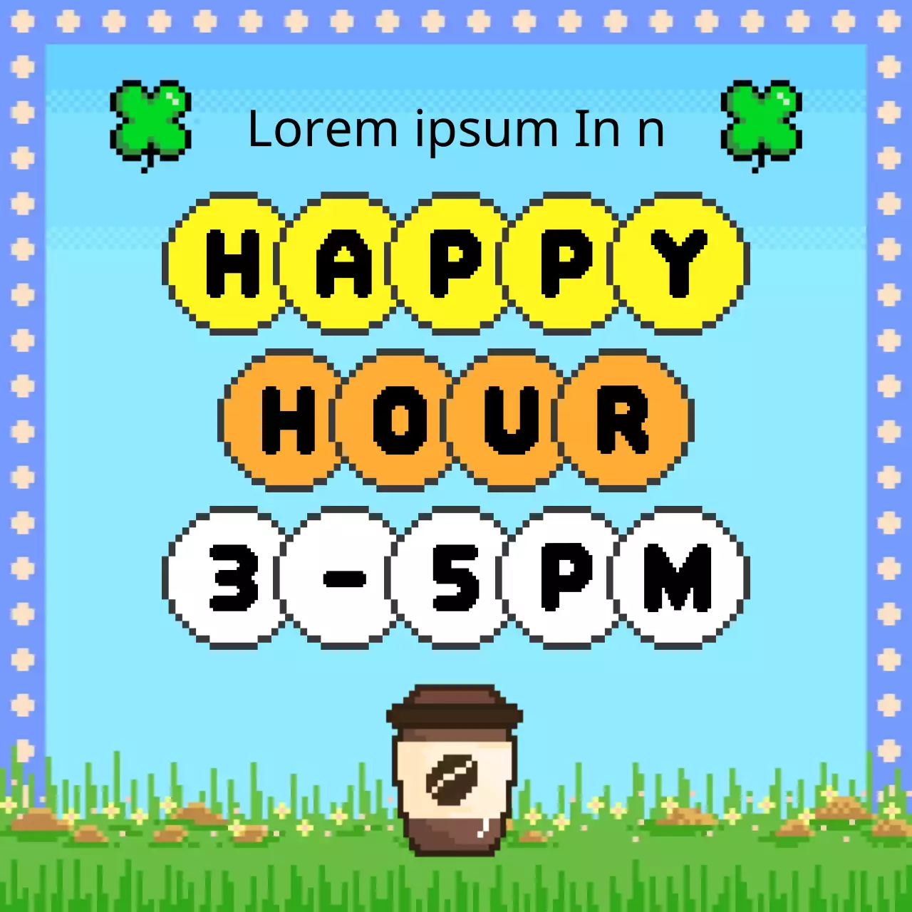 Werbung für eine Retro-Happy-Hour-Veranstaltung in Gelb und Grün