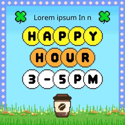 Werbung für eine Retro-Happy-Hour-Veranstaltung in Gelb und Grün