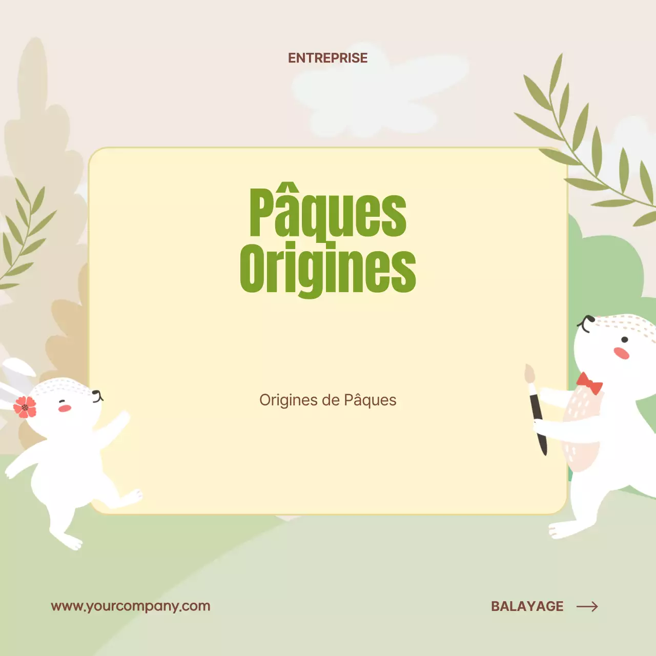 Beige et vert Charmant Jour de Pâques Origines Publicité